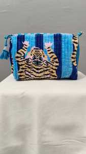 Handcrafted India tiger print Set Of 3 Quilted Toiletry <b>Bag</b> Velvet fabric Color <b>Make</b> <b>Up</b> <b>Bag</b> Cosmetic <b>Bag</b> - Product Image 2