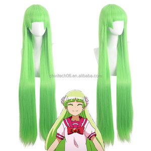 Peluca de Cosplay de Lord Shengda, Inuma, el personaje obsesionado con <span class=keywords><strong>Clara</strong></span>, con flequillo y cabello liso fluorescente verde de 100 cm - Product Image 6
