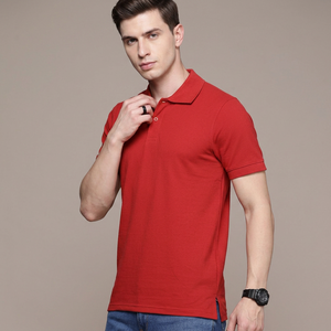 Polo de Manga Corta para Hombre, Rojo, de Algodón Piqué, Transpirable, Casual, Tejido, Color Sólido, Corte Regular - Product Image 1
