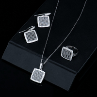 Ensemble de bijoux carrés en argent sterling 925 avec moissanite noire pour femme - Collier, boucles d'oreilles et bague plaqués rhodium - Vente en gros