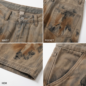 Shorts en jean amples et épais Y2K Streetwear à jambe large, style Workwear, imprimé vintage délavé à l'acide, pour hommes, personnalisables TKAN7739 - Product Image 4