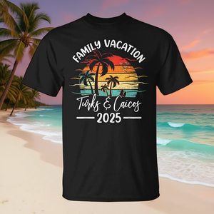 Vacances en famille 2025 Turks & Caicos T-shirt de plage unisexe pour adulte en coton à col rond et manches courtes - Product Image 3