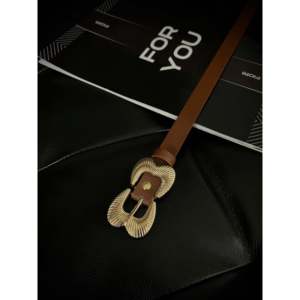 Ceinture en cuir à double boucle dorée Fiori, accessoire décontracté pour femme, taille standard - Product Image 3