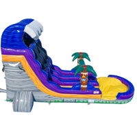 Toboggan aquatique gonflable double piste Tropical Wave Palm Tree avec motif rocheux pour fêtes estivales et location commerciale