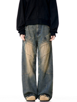 Fabricant de fous personnalisé nouveau OEM/ODM Style Punk jean mode Streetwear hommes lavé rétro jambe large droite ample fraise unisexe pantalon