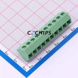 DB127S-5.0-10P-GN-S Screw Terminal Block Through hole Component (THT),P=5mm Connector 1x10P 5mm Green Through Hole - Product Image 1