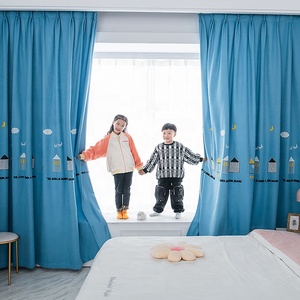<span class=keywords><strong>Tende</strong></span> termiche termiche <span class=keywords><strong>per</strong></span> la camera dei bambini <span class=keywords><strong>Tende</strong></span> moderne rifinite a cartone animato piccola casa ricamata blu - Product Image 3
