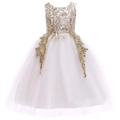 最新の3-8歳の女の子のドレスティーンエイジャーVestido de nina de las floresウェディングレースふくらんでいる花ボールガウン女の赤ちゃんドレスパーティー