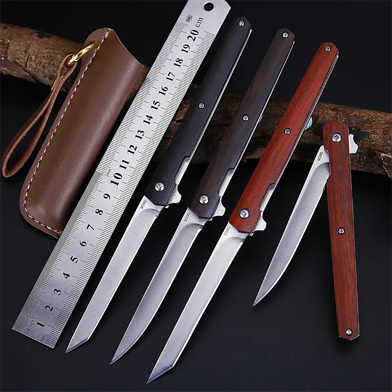 High Hardness Stainless Steel 3CR13mov Portable Outdoor Folding Pocket Knife With Wooden Handle