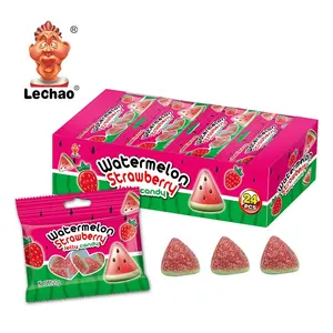 Factory sugar coated watermelon shaped halal gummi fruit sour gummy jelly candy in bag