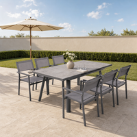 Ensemble de salle à manger d'extérieur moderne 6 places, mobilier de jardin en aluminium avec table extensible en pierre et chaises pour l'école et les parcs