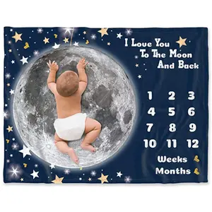 Neue Design Mond und Stern gedruckt umwelt freundliche Baby decken benutzer definierte Meilenstein Monat Decke für Neugeborene