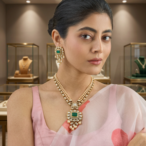 Kundan <b>Necklace</b> 174043 with Diamond Flower Shape Long Haaram Bezel Setting for Women's Wedding Occasions - Product Image 2