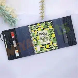 Custom Pu Lederen Coil Spiraal Discbound Notebook Planner Cover Donkerblauwe Hp Mini 7-Disc Krokodil Case
