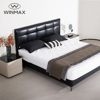 Lit Moderne de Luxe Noir en Cuir PU Véritable, Confortable et Assemblé, Taille King/Queen, avec Cadre en Bois de Pin et Fer, Idéal pour Villa