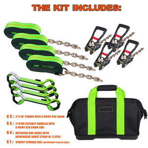 Kit de sangle d'arrimage à cliquet pour véhicule robuste à 8 points pour véhicules et voitures Système de remorquage des sangles d'arrimage - Product Image 2