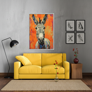 Printed <b>Canvas</b>: Whimsical Donkey Art, Rustic Decor for Home,WHITE <b>FRAMED</b> <b>CANVAS</b> - Product Image 3