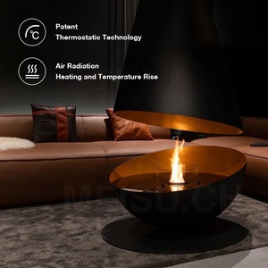 Cheminée suspendue au plafond MEISU.CH au bioéthanol, foyer électrique flottant Cocoon avec grille <span class=keywords><strong>de</strong></span> protection métallique - Product Image 4