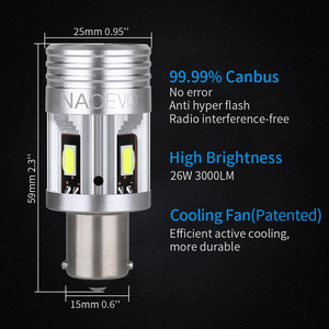 NAO 26W 3000LM luz Interior del coche de alta potencia P21W LED BA15S CANBUS sin ERROR todo en uno ámbar <span class=keywords><strong>PY21W</strong></span> BAU15S <span class=keywords><strong>7507</strong></span> lámpara de señal de giro - Product Image 4