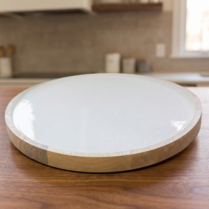 Plateau rond en bois manga, finition blanche, avec émail, offre spéciale - Product Image 3