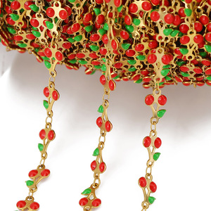 Stainless Steel Cherry Chain Red Green Christmas <b>Decor</b> DIY Jewelry Accessory Garland Wreath Craft Chain - Product Image 1