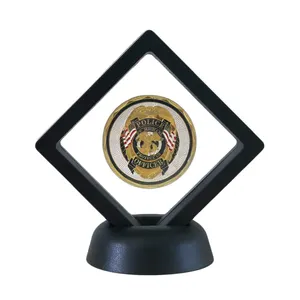 7x7cm Black 3D Floating Display Frame Case Pe Film Suspension Stand Holder for Challenge Coin Jewelry Medal Specimen Clear Box