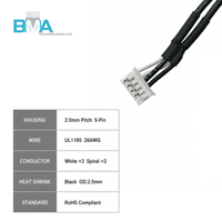 Câble personnalisé à 5 broches, pas de 2,00 mm, 26 AWG, 920 mm/3,02 pi, isolé en PVC noir pour connexion de signal d'appareil électronique