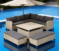 Ensemble de meubles de jardin, comprenant un canapé et un fauteuil assorti, en rotin PE, tissé à la main