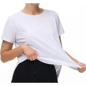 Camiseta Deportiva para Mujer FOXA, Corte Holgado, Manga Corta, Cuello Redondo de Algodón, Dobladillo Asimétrico, Top de Yoga - Product Image 3