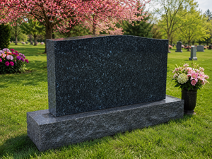 Pierre tombale moderne en granit bleu perle, monument funéraire vertical de style américain traditionnel par Union Stone - Product Image 1