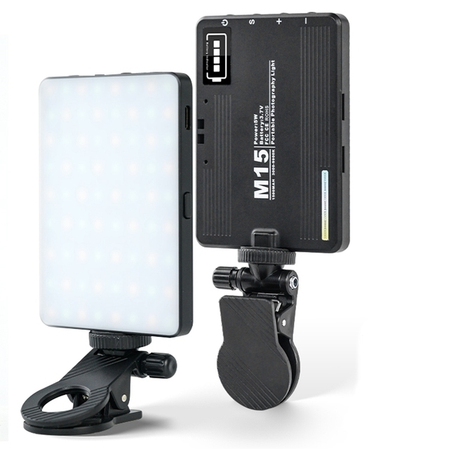 LED Camera Fill Light 5W 72LED Clip Type-C Rechargeable 1500mAh High CRI 90+ Adjustable Color Temp 3000-9900K Selfie Light Cell