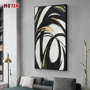 ภาพวาดสีน้ำมันนามธรรมขนาดใหญ่แบบกำหนดเอง วาดด้วยมือบนผ้าใบ ลายสีดำ ขาว ทองคำเปลว ภาพวิวตกแต่งติดผนัง งานต้นฉบับ ไม่มีกรอบ - Product Image 4