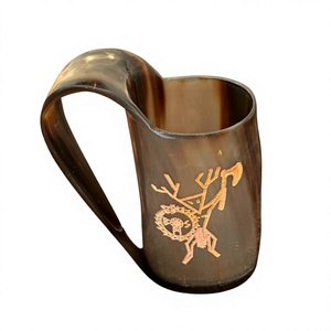 Handcrafted Buffalo Horn Beer <b>Mug</b> with <b>Gold</b> Deer Design Large Capacity Eco-Friendly Vintage Home Bar Decor - Product Image 2