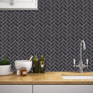 Panel de pared 3d con diseño de espiga para cocina y baño, azulejos de color negro puro para pegar y pelar, contra salpicaduras - Product Image 2