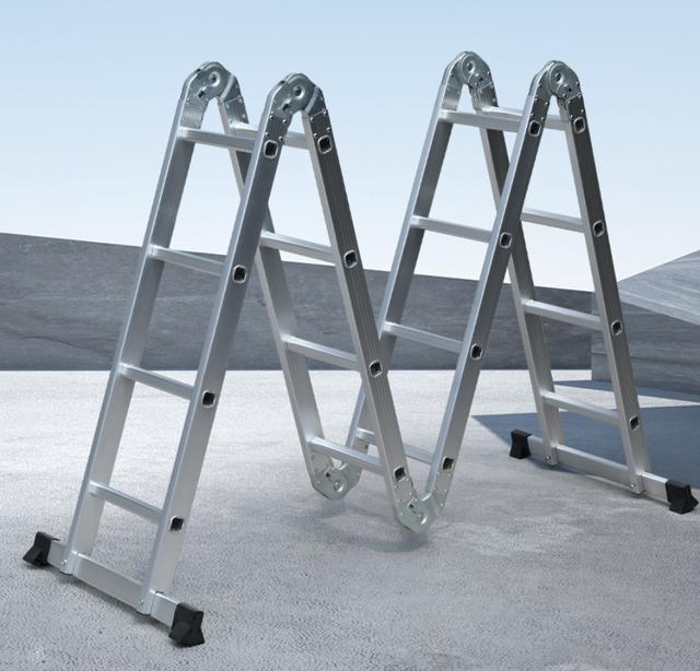 Multipurpose Ladder with Steel Hinge Decoration Engineering Ladder Aluminum Folding Step Ladder Can Turn to Straight Ladder
