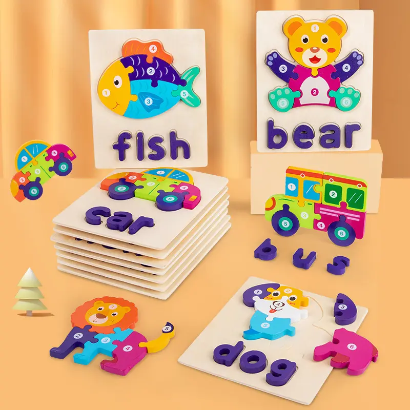 Montessori Wooden 3D Puzzle Jigsaw Toys Children Cartoon Animal Puzzles Intelligence Kids Baby Educational Toy