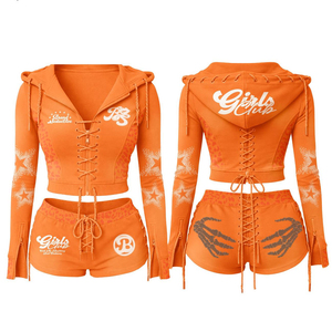 Wholesale Price New Design Cotton Polyester Made Crop Top Hoodie & Shorts <b>Set</b> New Arrival Best Style Women Shorts <b>Set</b> - Product Image 2