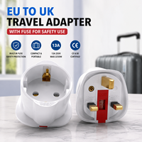 Adaptateur de voyage Schuko Type F vers Type G UK, prise femelle EU, sortie mâle britannique 3 broches, corps hexagonal blanc, fusible bleu