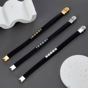 Custom 316l Stainless Steel <b>Men</b> <b>Bracelet</b> <b>Engrave</b> 14k 18k Gold Plated Fashion Multi-layer Leather Braided <b>Bracelet</b> for <b>Men</b> - Product Image 3