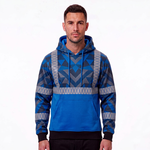 <b>men</b> high vis safety pullover <b>hoodie</b> sublimation triangle pattern royal blue fleece hooded <b>work</b> shirt reflective tape workwear - Product Image 1