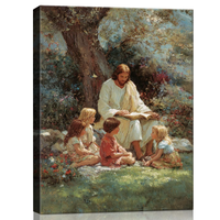 Tableau mural sur toile Jésus-Christ lisant avec des enfants, décoration murale chrétienne pour salon, chambre et maison