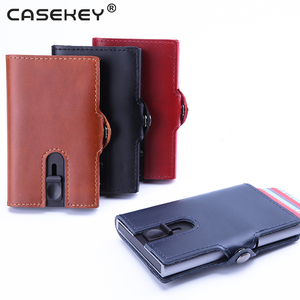 Casekey Extra Thin Anti Theft Rfid Blocking Aluminum <b>Metal</b> Card Holder Oil Wax Leather <b>Wallet</b> for Men Women With Coin Pocket - Product Image 1