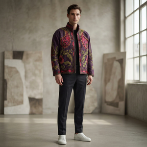 Chaqueta de Terciopelo Morado Ciruela al por Mayor para Hombre, Chaqueta Bordada de Diseñador Premium, Ropa Exterior Étnica Tradicional Multicolor - Product Image 1