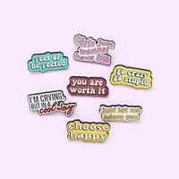 7 Styles Amusant Citations Épingles En Émail Personnalisé Choisir Heureux Vous en Valez la Peine Broches Dialogue Badge Épinglettes Émail Personnalisé Offre Spéciale