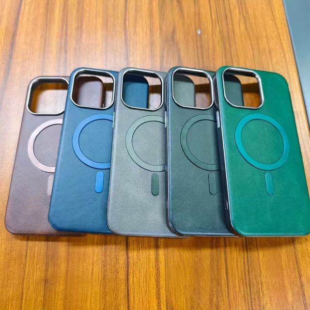 Luxury Leather Wireless Charging Leather Case Shockproof Electroplating Mobile Phone Case for iPhone 16 15 14 13 Pro Max