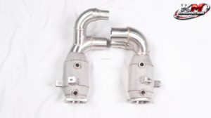 KM SS304 High Flow Front Downpipe for Porsche 911 Carrera <strong>991</strong>.2 3.0T 2016-2017 with Catalytic Heat Shield - Product Image 3