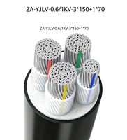 Câble d'alimentation en aluminium ZA YJLV 0.6 1kV 3*150 1*70, isolation XLPE, gaine en PVC, classe A, ignifuge