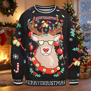 Pull de Noël tricoté pour homme avec motif de rennes, manches longues, pull d'hiver - Product Image 5