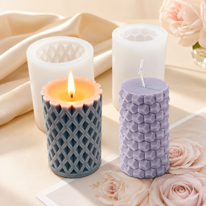 Moule en silicone pour bougie parfumée à texture nid d'abeille cylindrique faite à la main, <span class=keywords><strong>diffuseur</strong></span> de parfum 3D, moule en plâtre pour chocolat - Product Image 3