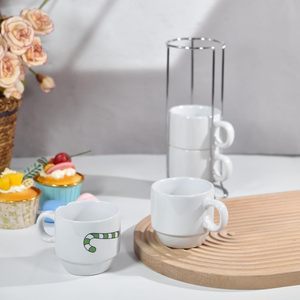 2025 tazas de <span class=keywords><strong>café</strong></span> expreso apilables Juego de sublimación de 4 tazas de <span class=keywords><strong>café</strong></span> con soporte de metal Tazas de <span class=keywords><strong>café</strong></span> de cerámica para <span class=keywords><strong>café</strong></span> de cacao o bebidas - Product Image 2